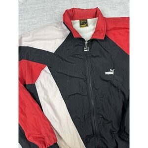 Vintage Puma Jacket Mens Medium Black 90s Colorblock‎ Windbreaker running Gym